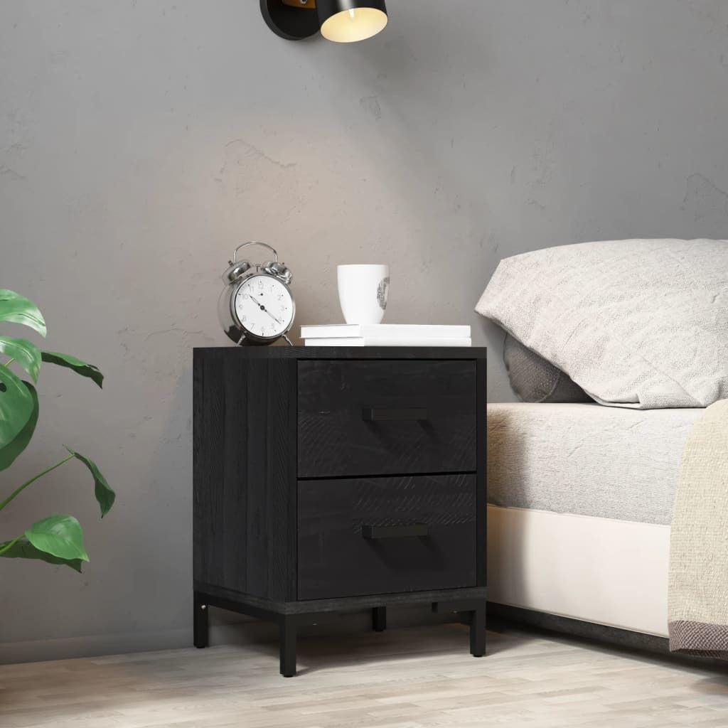 Bedside Cabinet Black 14.2"x11.8"x17.7" Solid Wood Pine