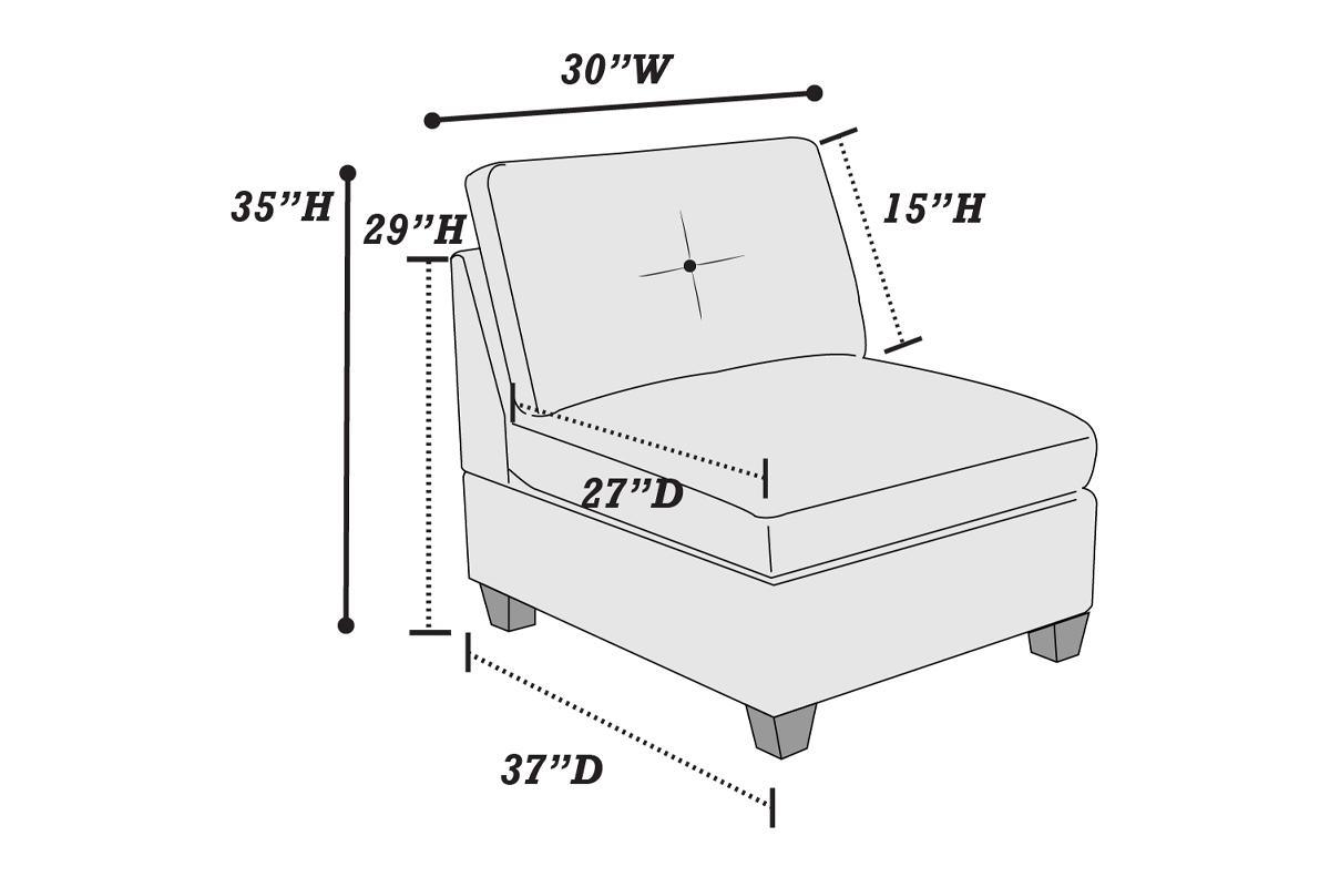 Modular Living Room Furniture Armless Chair Ash Chenille Fabric 1pc Cushion Armless Chair Couch Exposed Wooden base