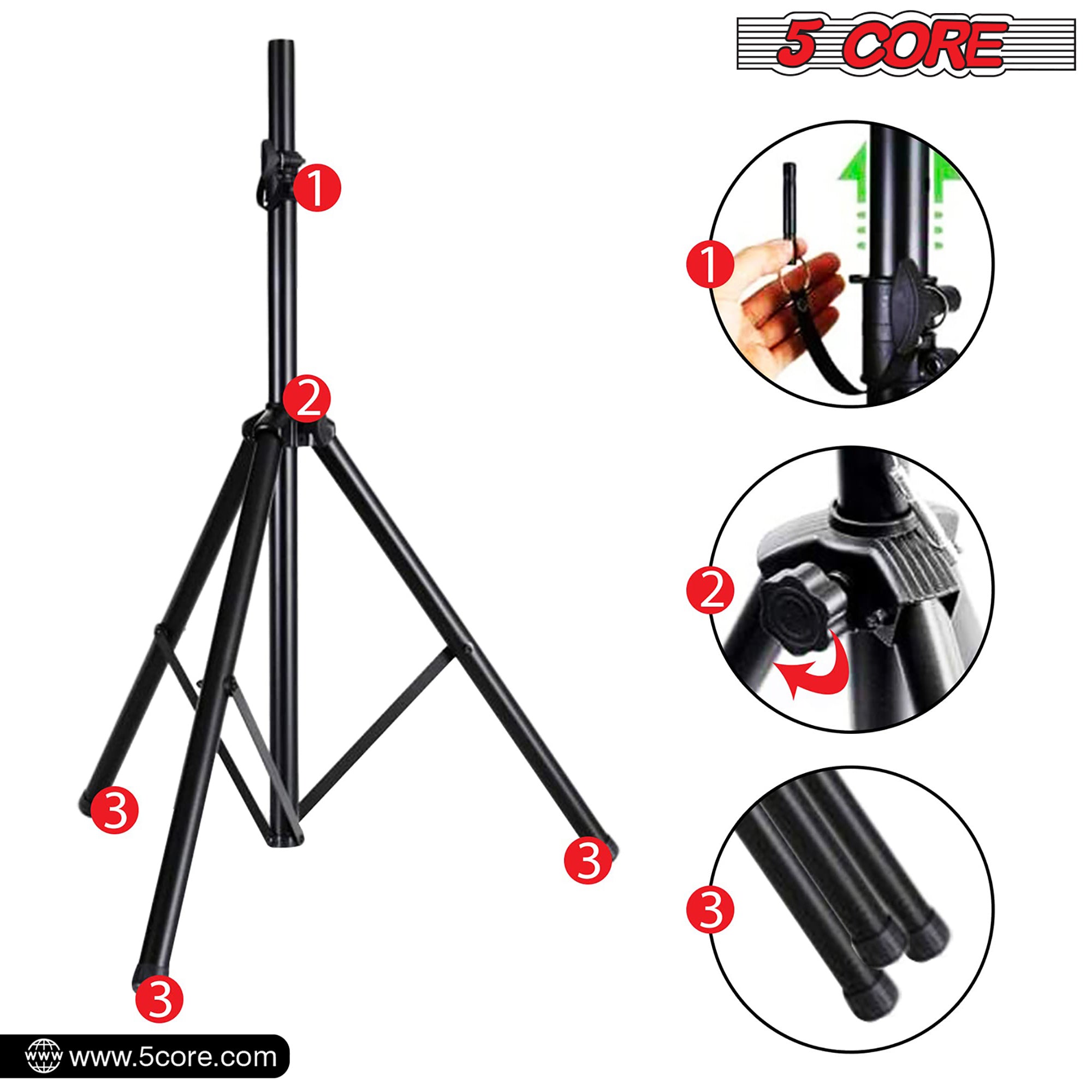 5 Core 2 Pieces Black Heavy Duty Height Adjustable 40 to 72 inches Tripod PA Monitor Holder for Large Speaker Stands 132lbs DJ Stand para Bocinas Incl