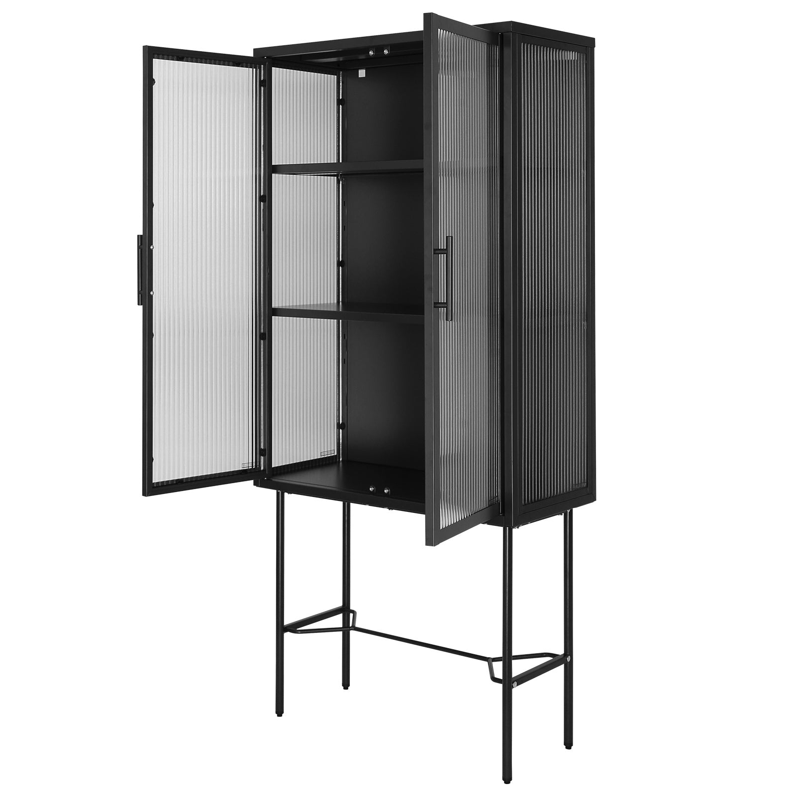 Elegant Floor Cabinet with 2 Tampered Glass Doors Living Room Display Cabinet with Adjustable Shelves Anti-Tip Dust-free Easy Assembly Black Color