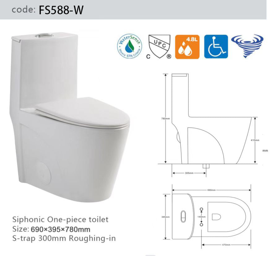 Dual Flush Elongated Standard One Piece Toilet with Comfortable Seat Height, Soft Close Seat Cover, High-Efficiency Supply, White Toilet