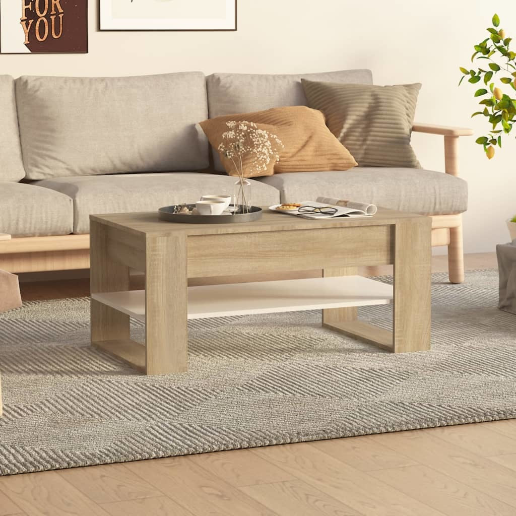 Coffee Table White and Sonoma Oak 40.2"x21.7"x17.7" Engineered Wood