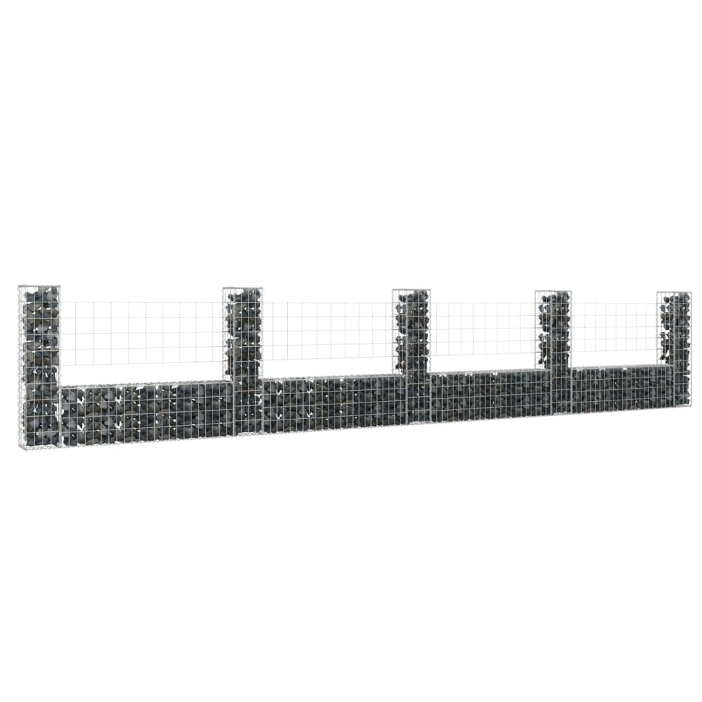 U-shape Gabion Basket with 5 Posts Iron 196.9"x7.9"x39.4"