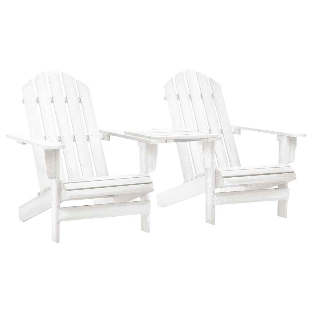 Patio Adirondack Chairs with Tea Table Solid Fir Wood White