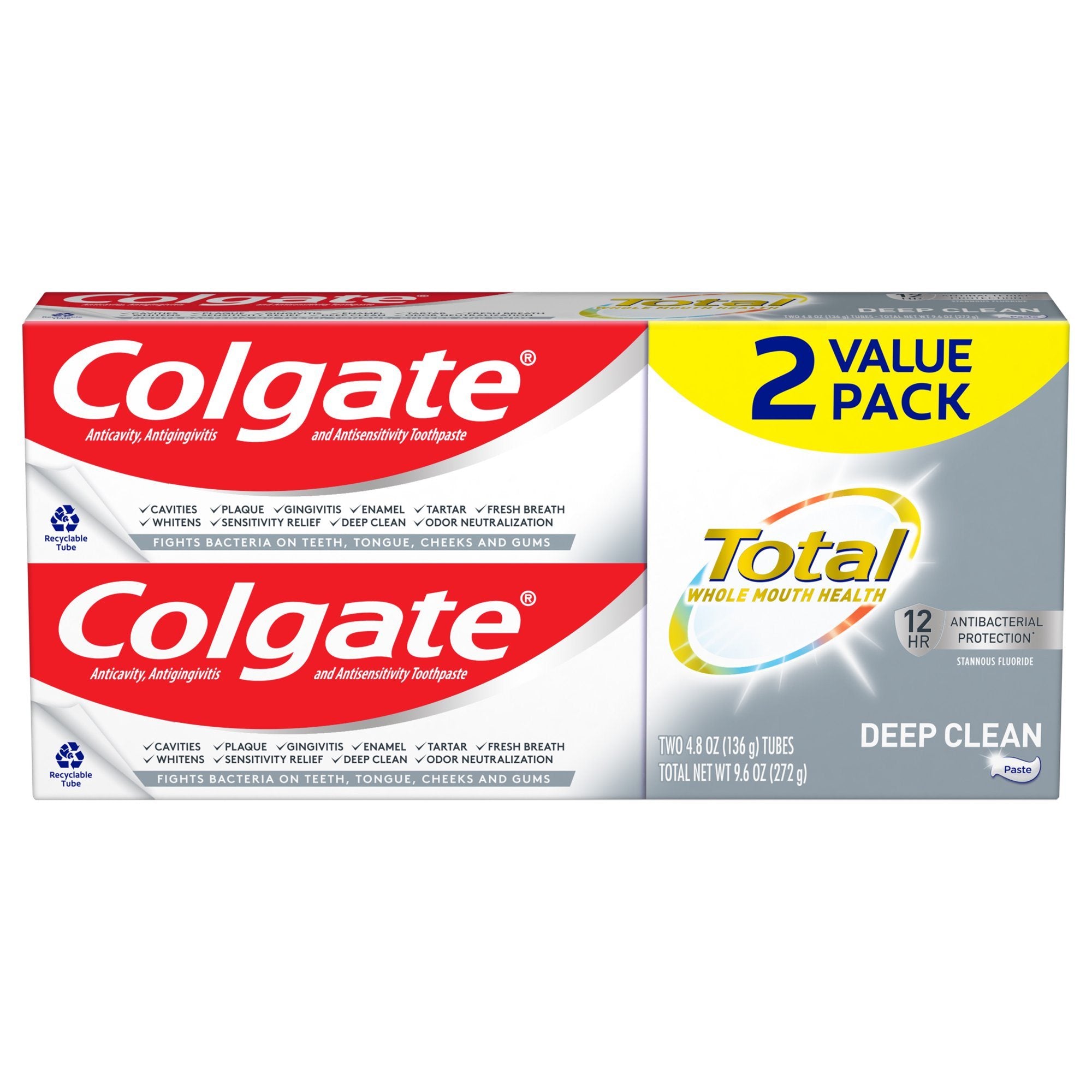 Colgate Total Toothpaste;  Deep Clean;  2 Pack;  4.8 oz