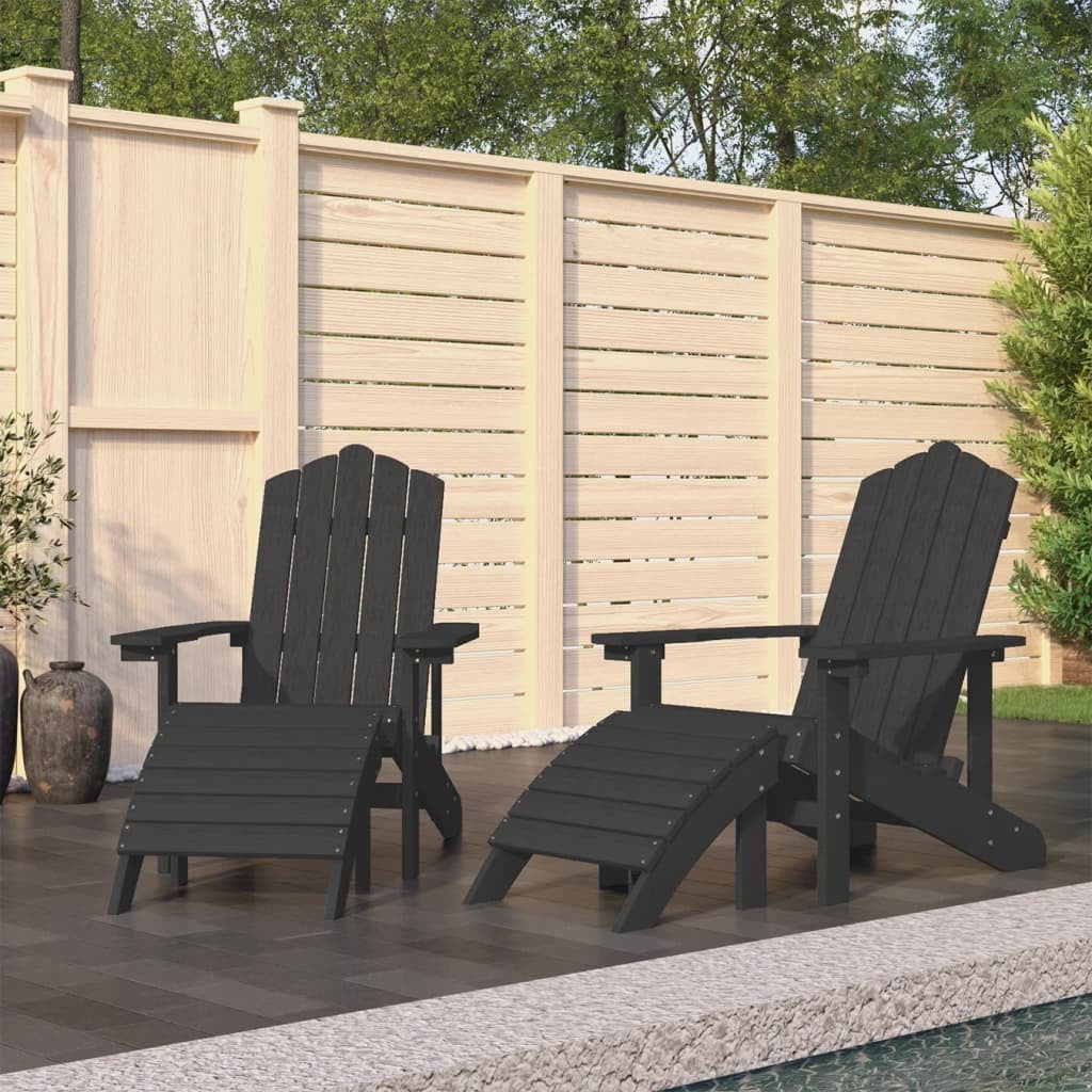 Patio Adirondack Chairs 2 pcs with Footstools HDPE Anthracite