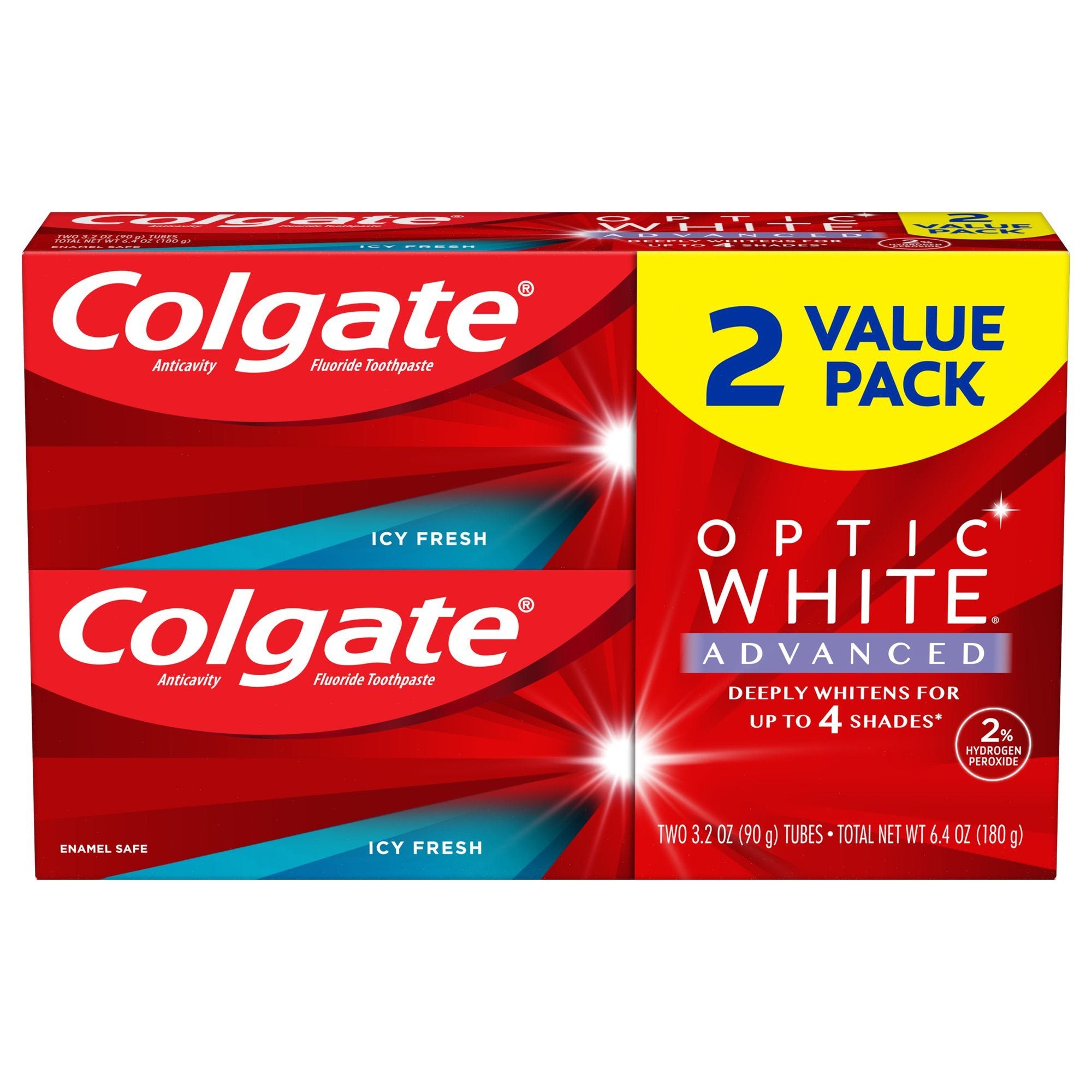 Colgate Optic White Advanced Teeth Whitening Toothpaste;  Icy Fresh;  3.2 oz;  2 Pack