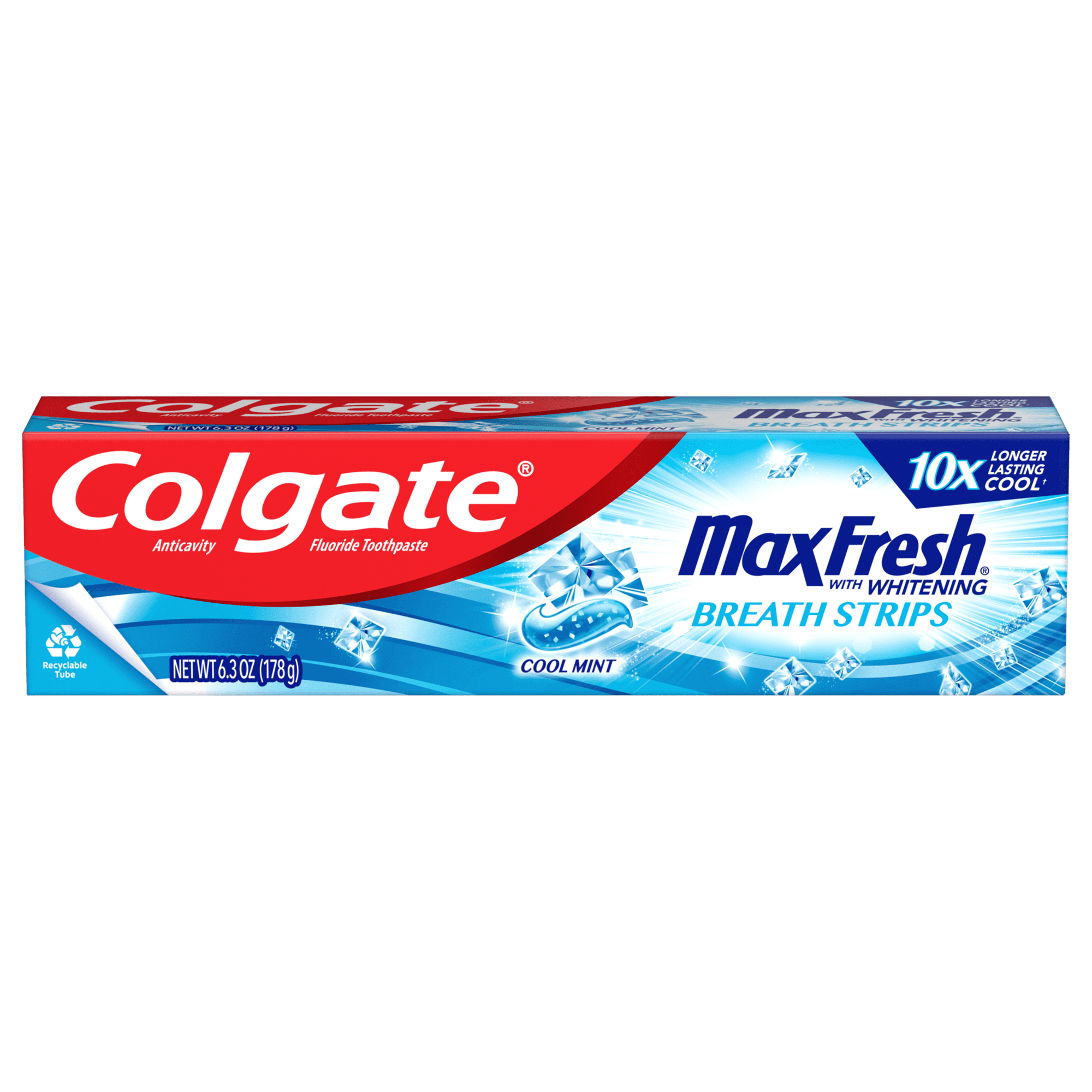 Colgate Max Fresh Whitening Toothpaste with Mini Breath Strips;  Cool Mint;  6.3 oz Tube
