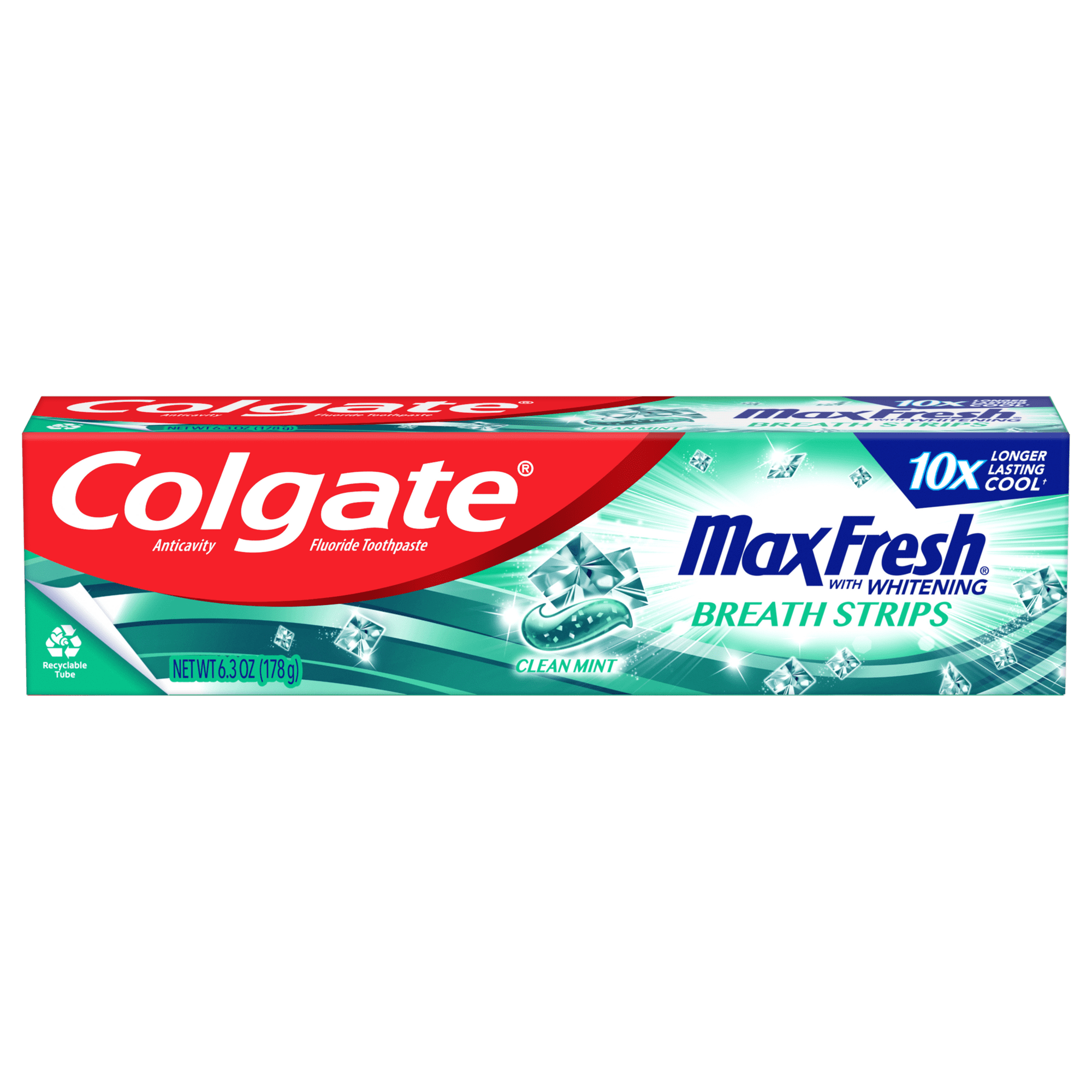 Colgate Max Fresh Whitening Toothpaste with Mini Breath Strips;  Clean Mint;  6.3 oz Tube