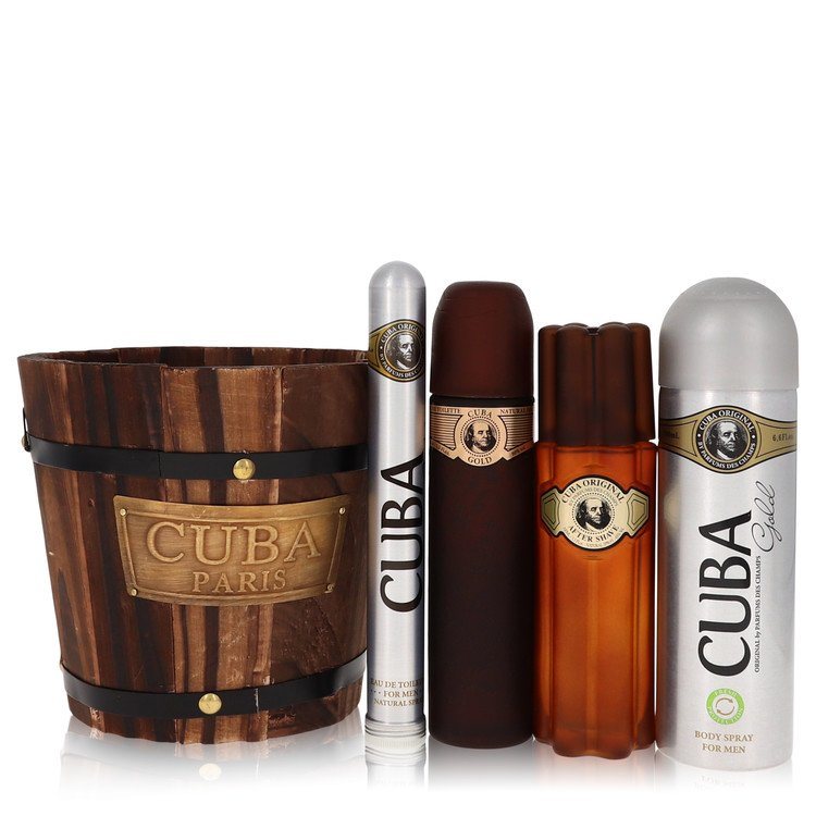 Cuba Gold by Fragluxe Gift Set - 3.4 oz Eau De Toilette Spray + 1.17 oz Eau De Toilette Spray + 6.7 oz Body Spray + 3.3 oz After Shave