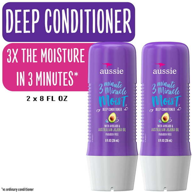 Aussie 3 Minute Miracle Moist Conditioner;  Paraben Free;  Twin Pack;  8.0 fl oz