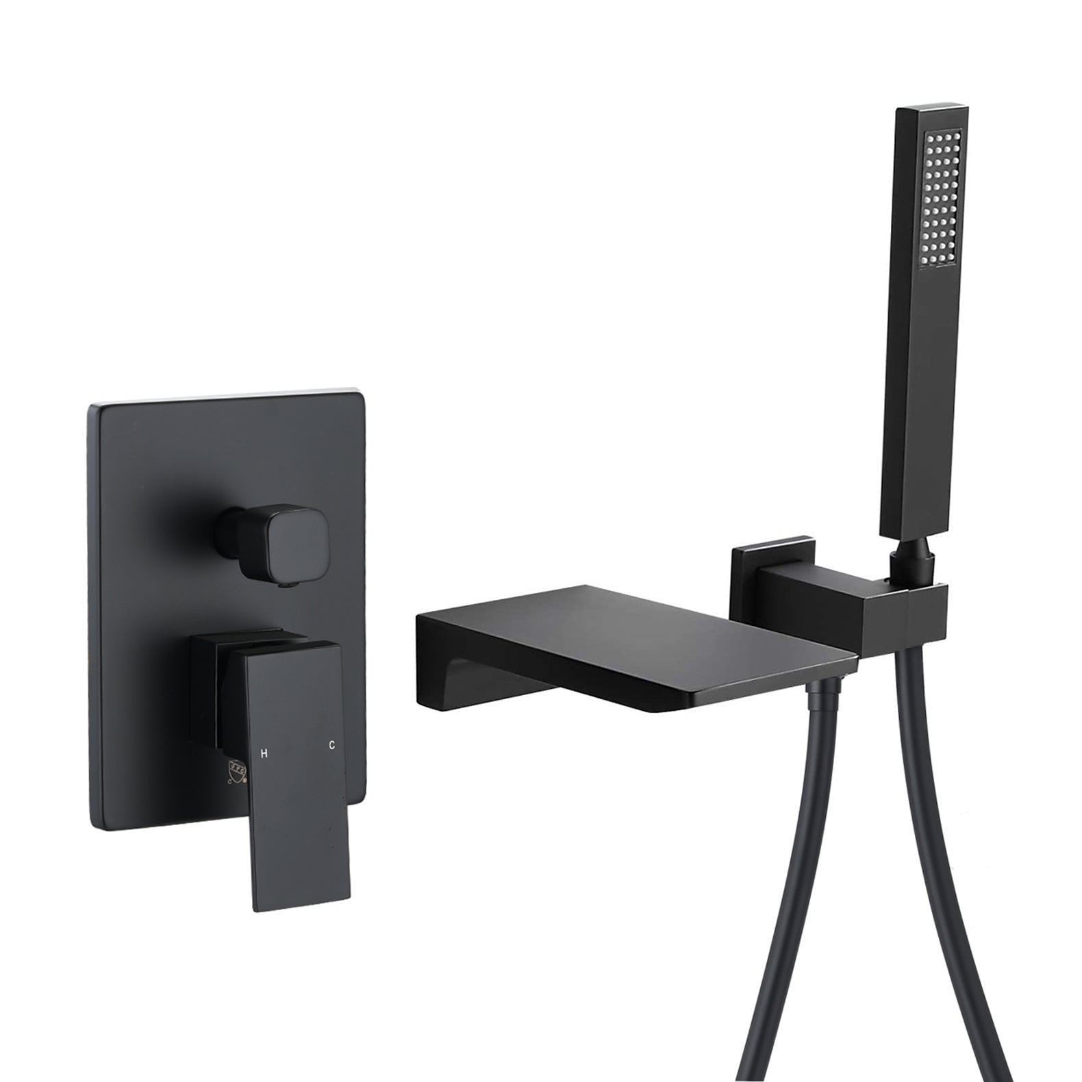 Matte Black Waterfall Wall Mounted Tub Faucet with Hand Shower