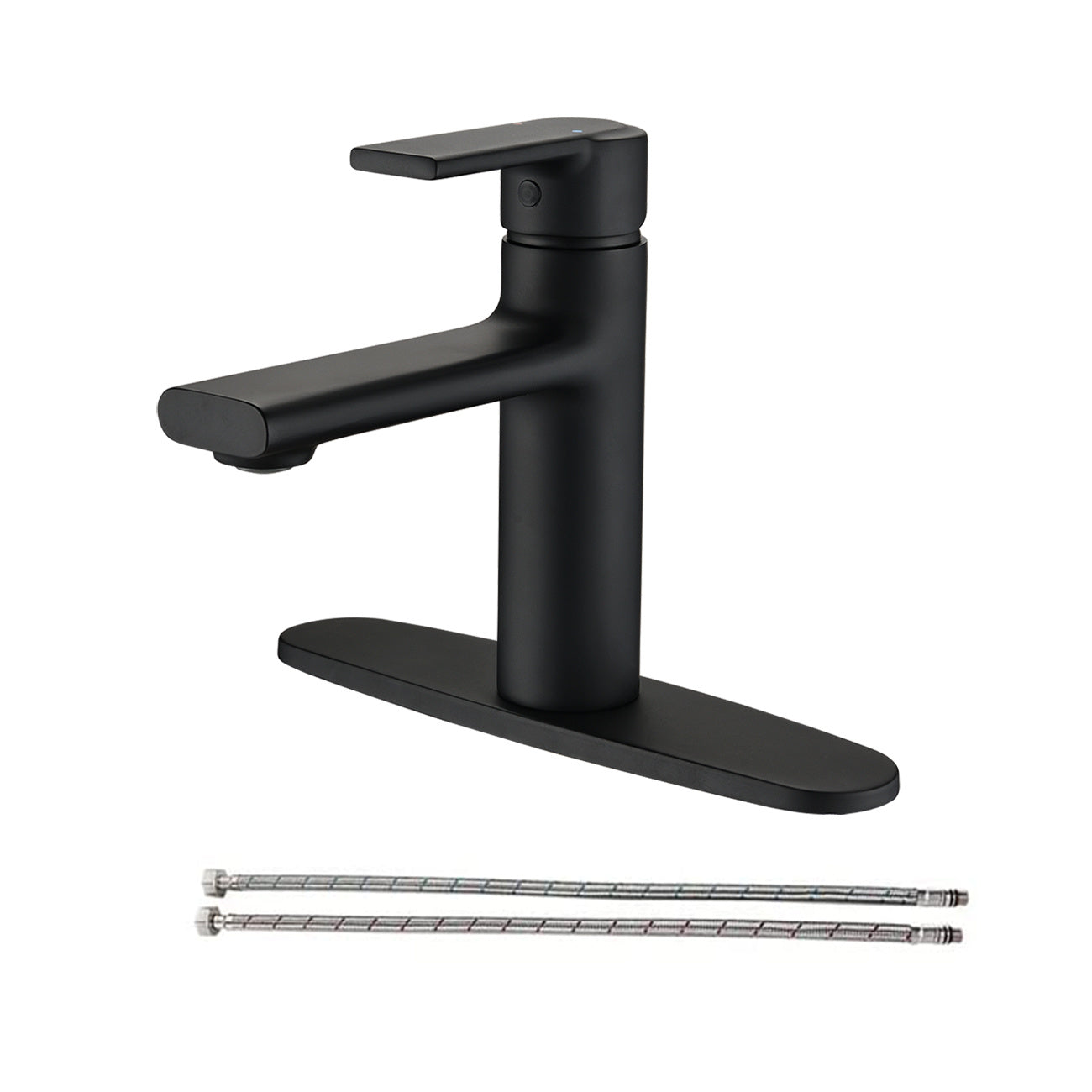 Matte Black Single Hole Bathroom Faucet with Deck Plate