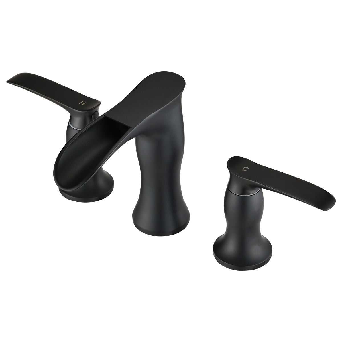 Matte Black 8 Inch Waterfall Bathroom Sink Faucet with Hoses