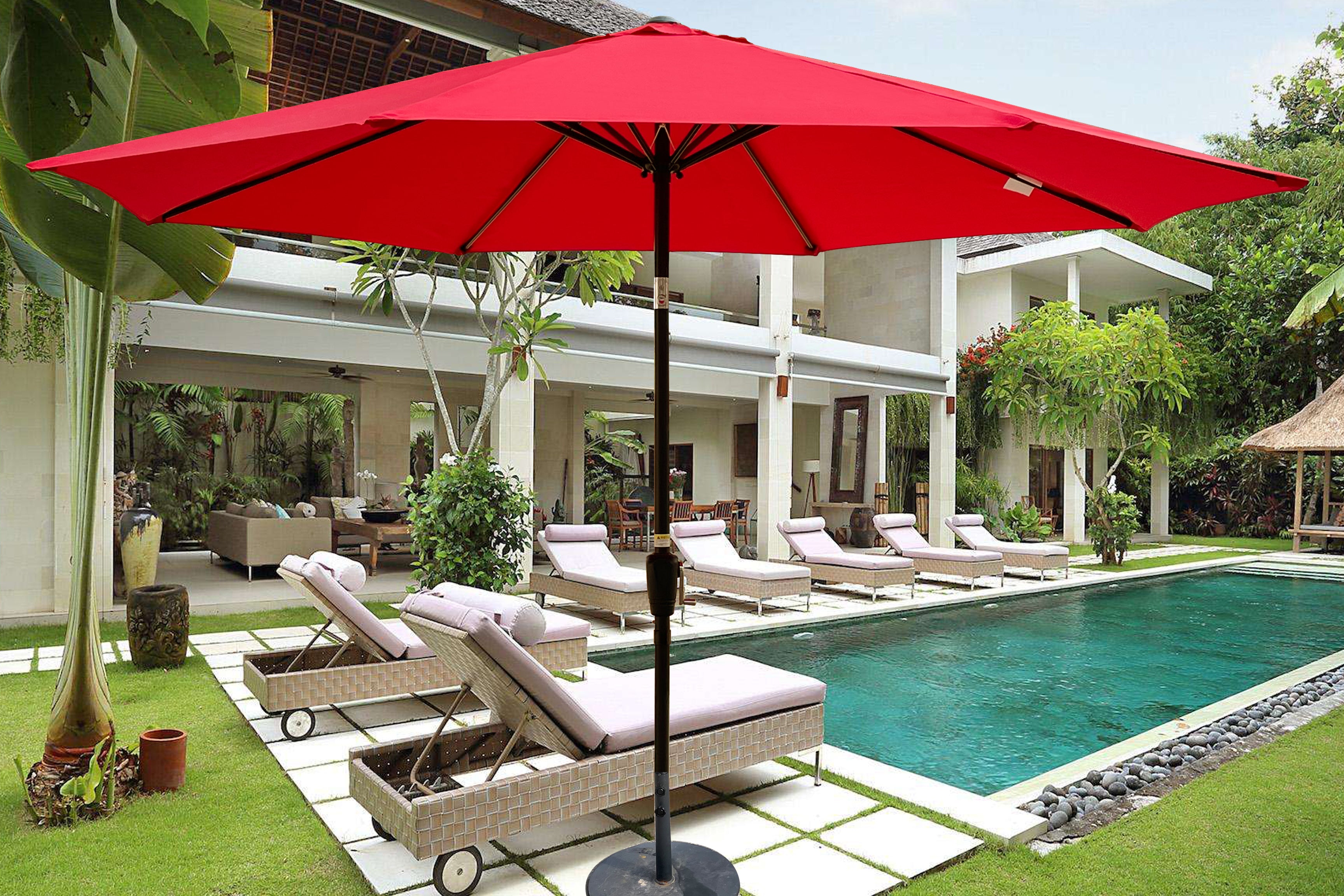 Outdoor Patio Umbrella 10FT(3m) WITHOUT FLAP ,8pcs ribs,with tilt ,with crank,without base, Red,pole size 38mm(1.49inch)