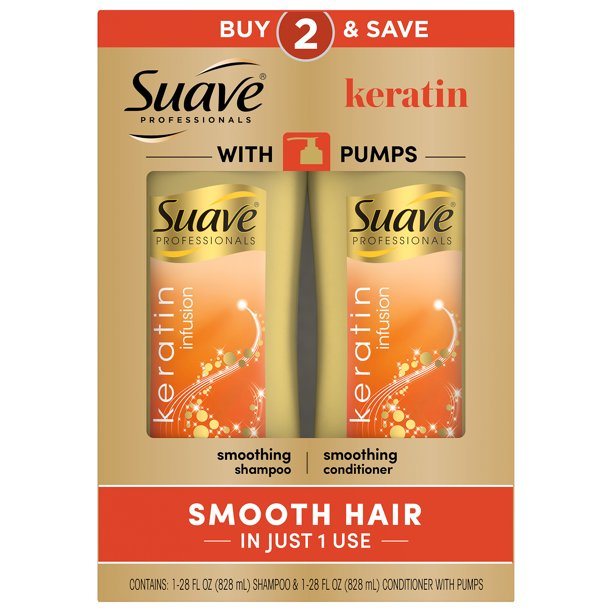 Suave Smoothing Shampoo and Conditioner Set;  Keratin Infusion;  28 oz;  2 Pack