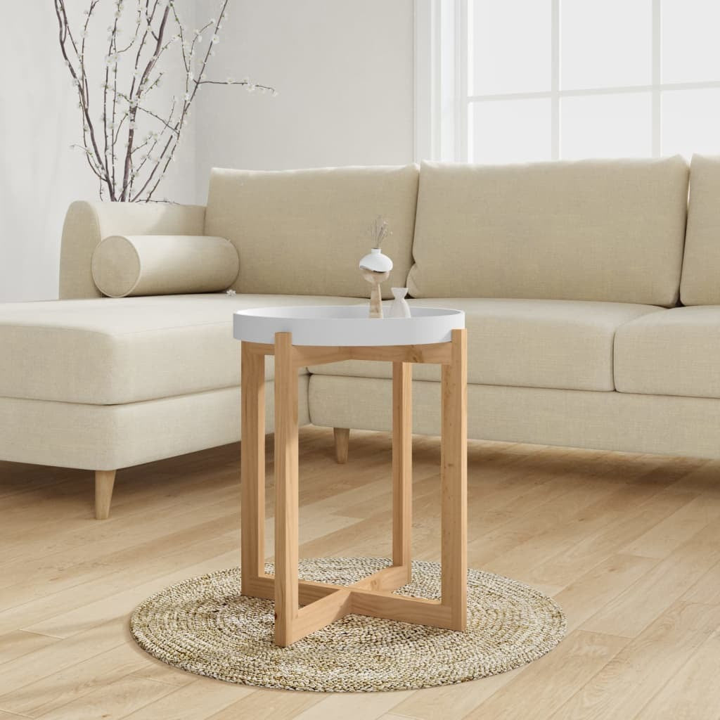 Coffee Table White 16.1"x16.1"x19.1" Engineered Wood&Solid Wood Pine