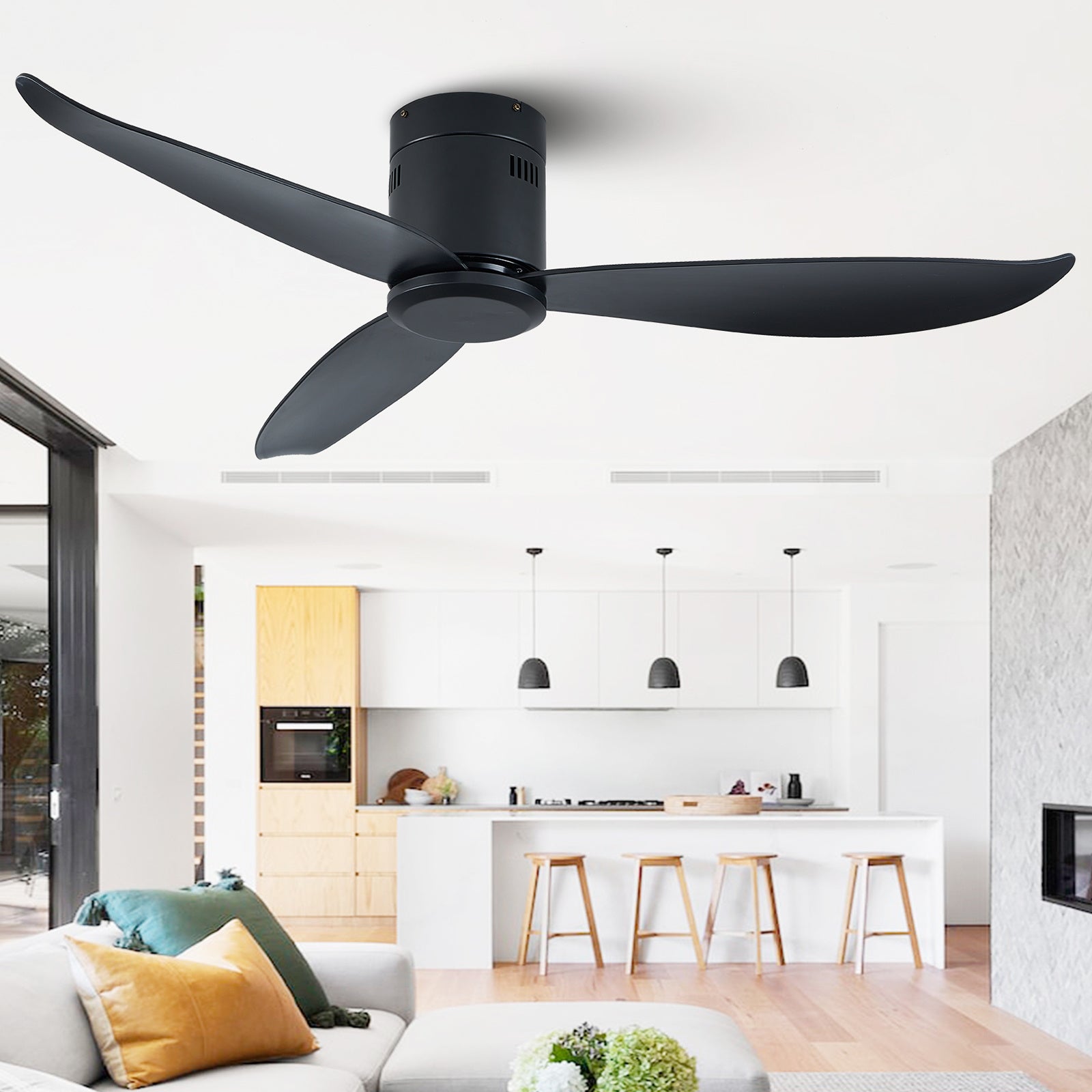 52" Low Profile Ceiling Fan No Light, Black Flush Mount Ceiling Fans without Lights (Not allowed to sell on Amazon)