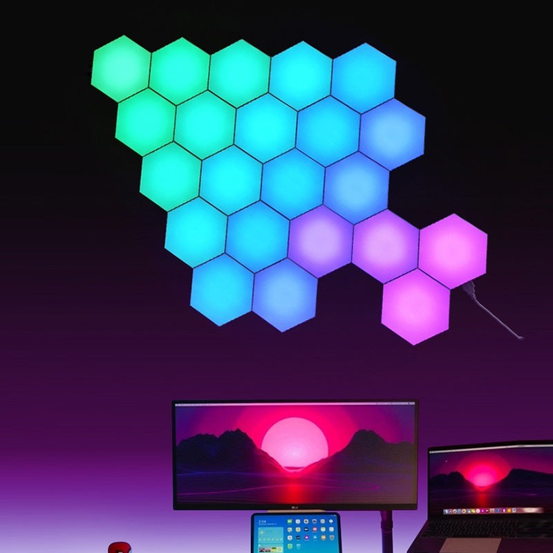Touch Sensitive Modular Wall Lights with Remote;  Dual Control Hexagonal LED Light Wall Panels with USB-Power;  Suitable for Living Room;  Bedrooms;  DIY Lovers;  Game Room; 13color