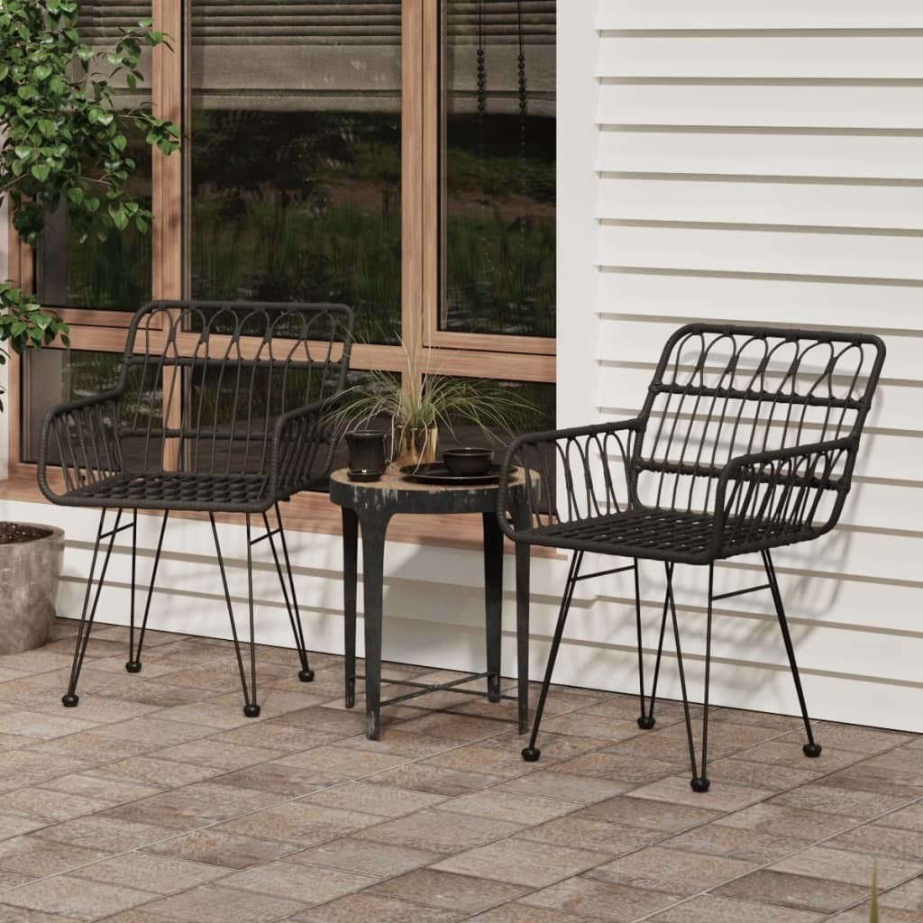 Patio Chairs 2 pcs with Armrest Black 22"x25.2"x31.5" PE Rattan