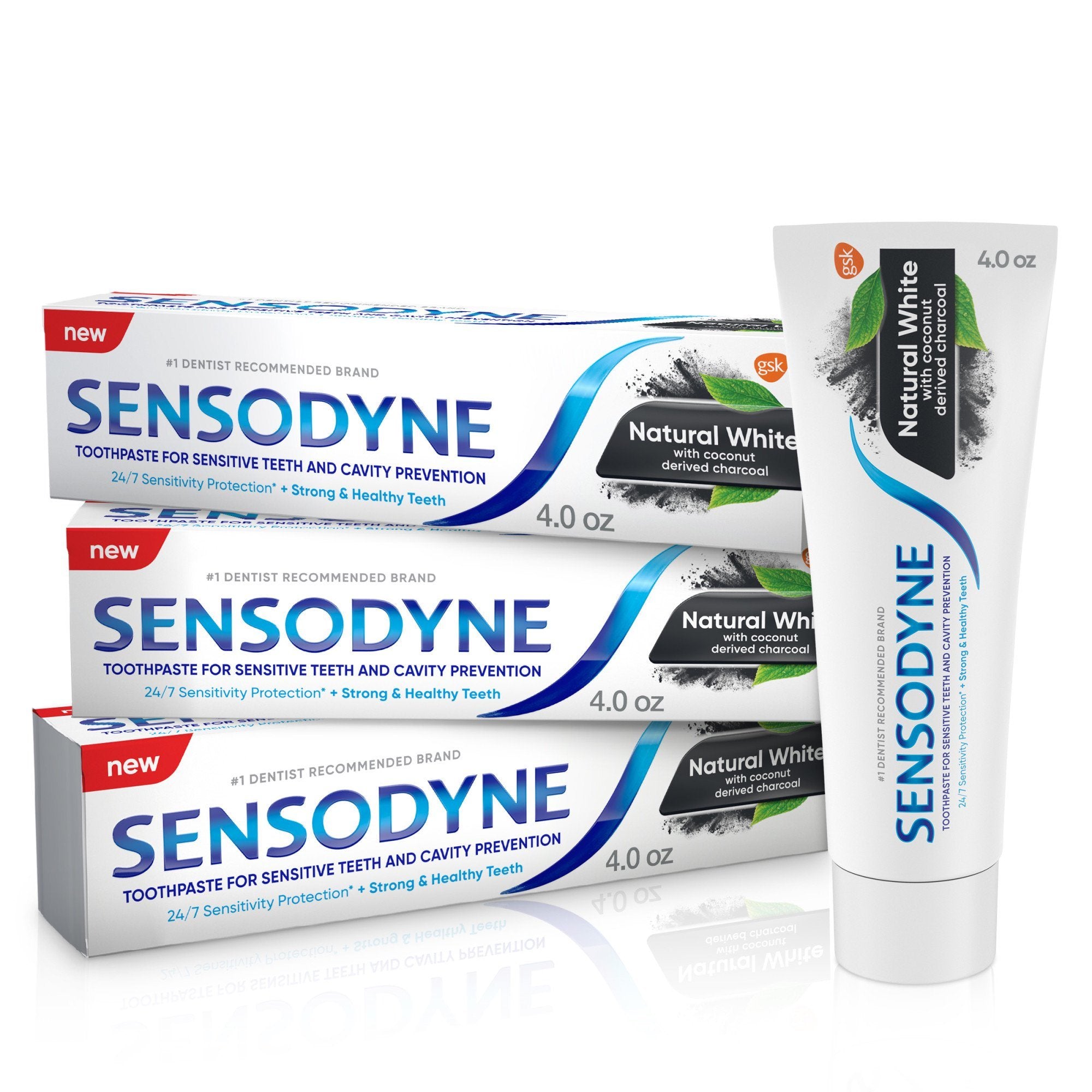 Sensodyne Natural Whitening Toothpaste;  Charcoal Toothpaste;  3 Tubes