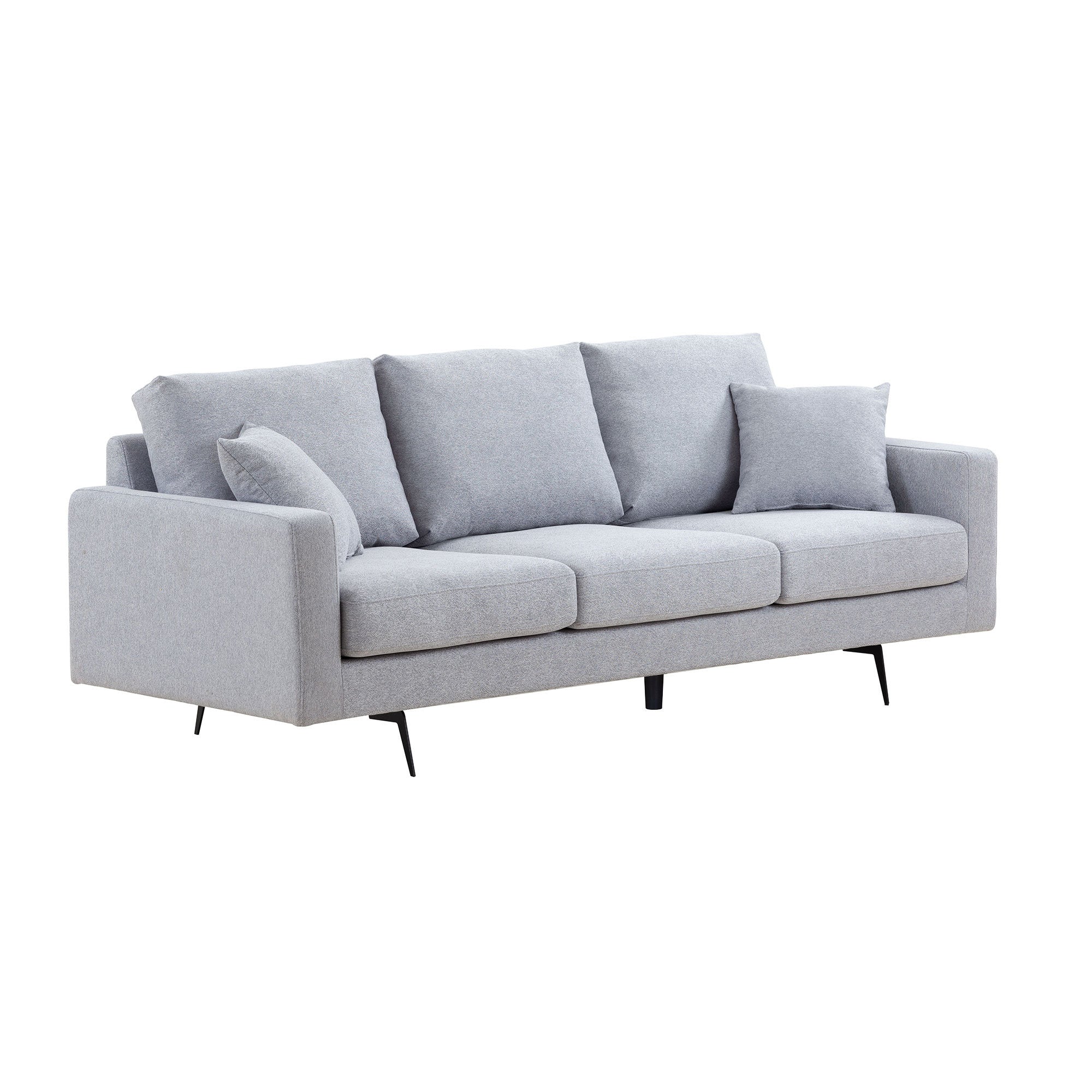 Modern Three Seat Sofa Couch with 2 Pillows; Light Grey Perfect for Every Occasion