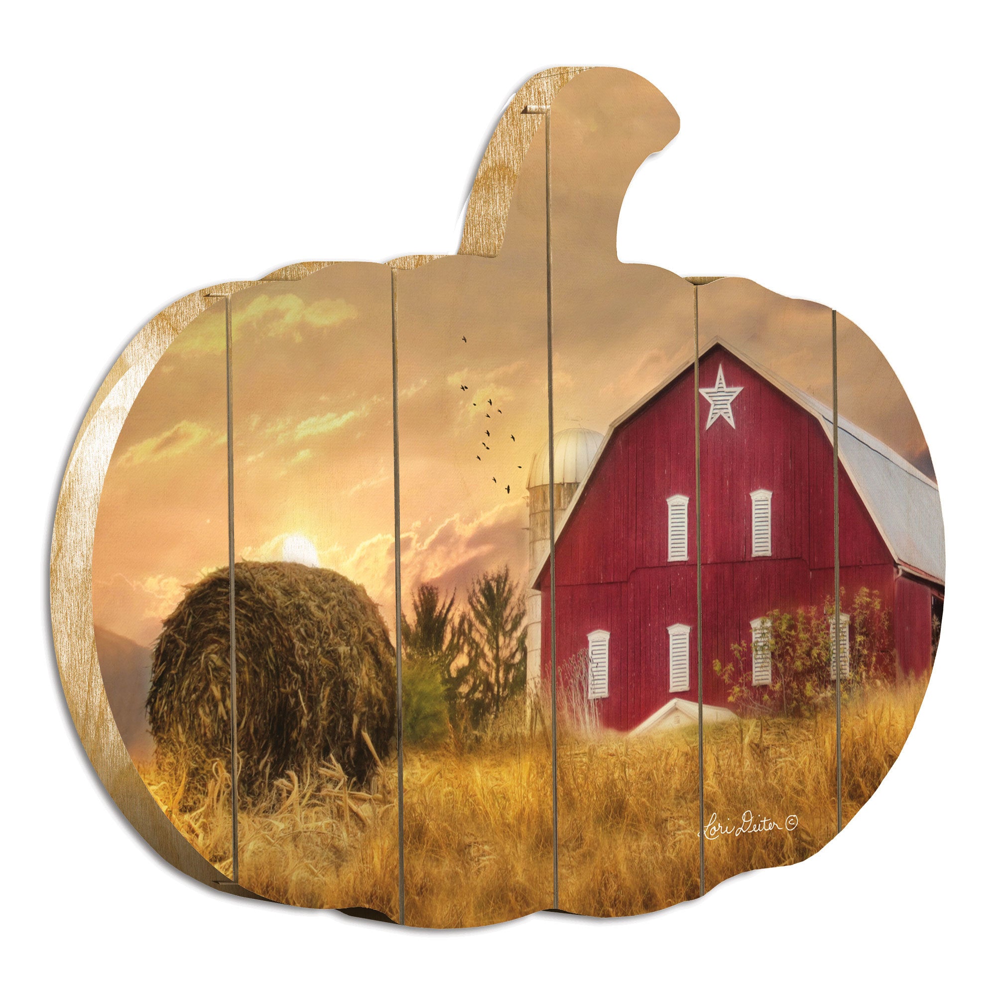 "Bedford County Sunset" By Artisan Lori Deiter Printed on Wooden Pumpkin Wall Art