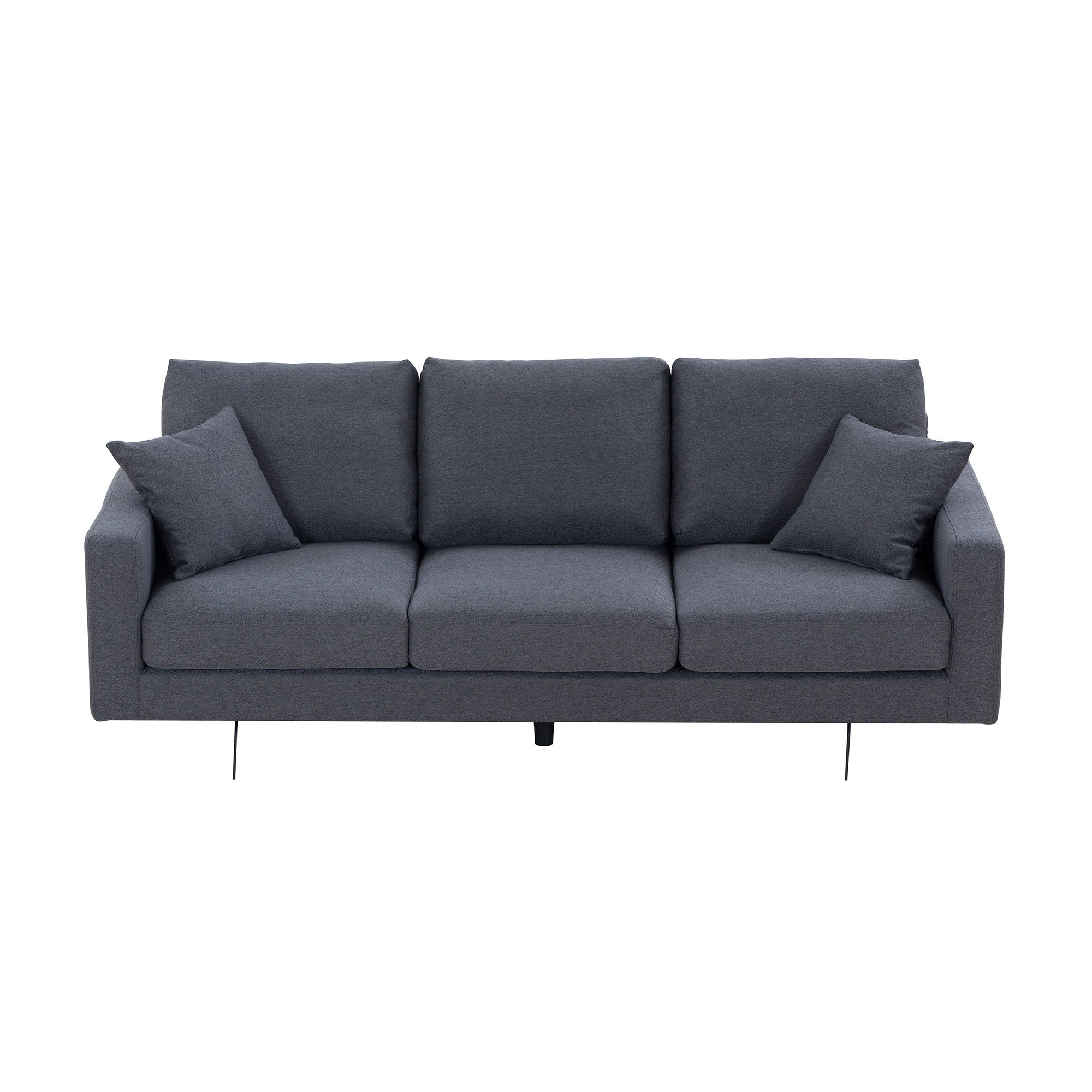 Modern Grey Three-Seat Sofa with Thick Sponge and Two Pillows; 87.40inch