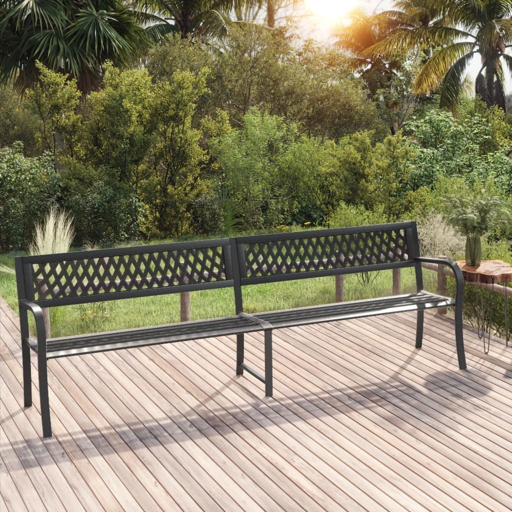 Twin Patio Bench Black 93.3" Steel