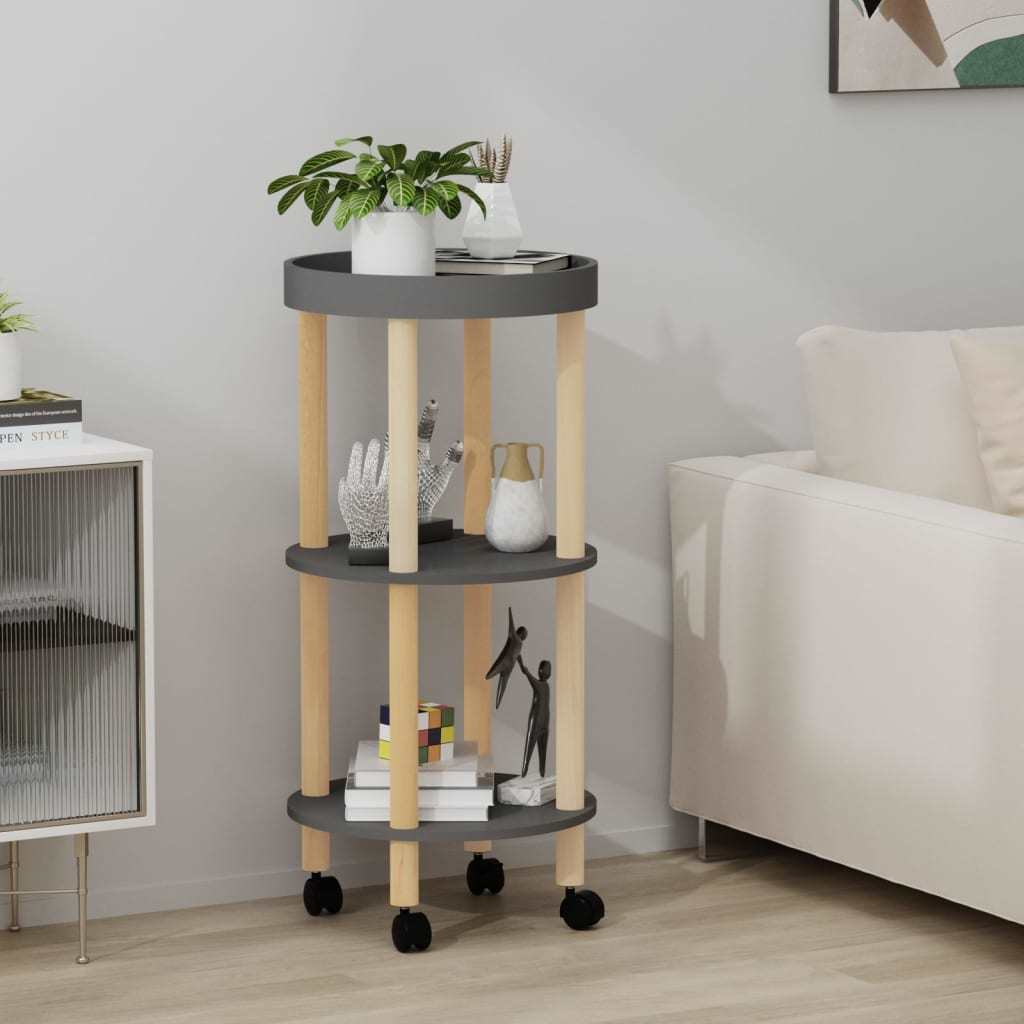 3-tier Trolley Gray 15"x15"x32.3" Engineered Wood&Solid Wood Pine