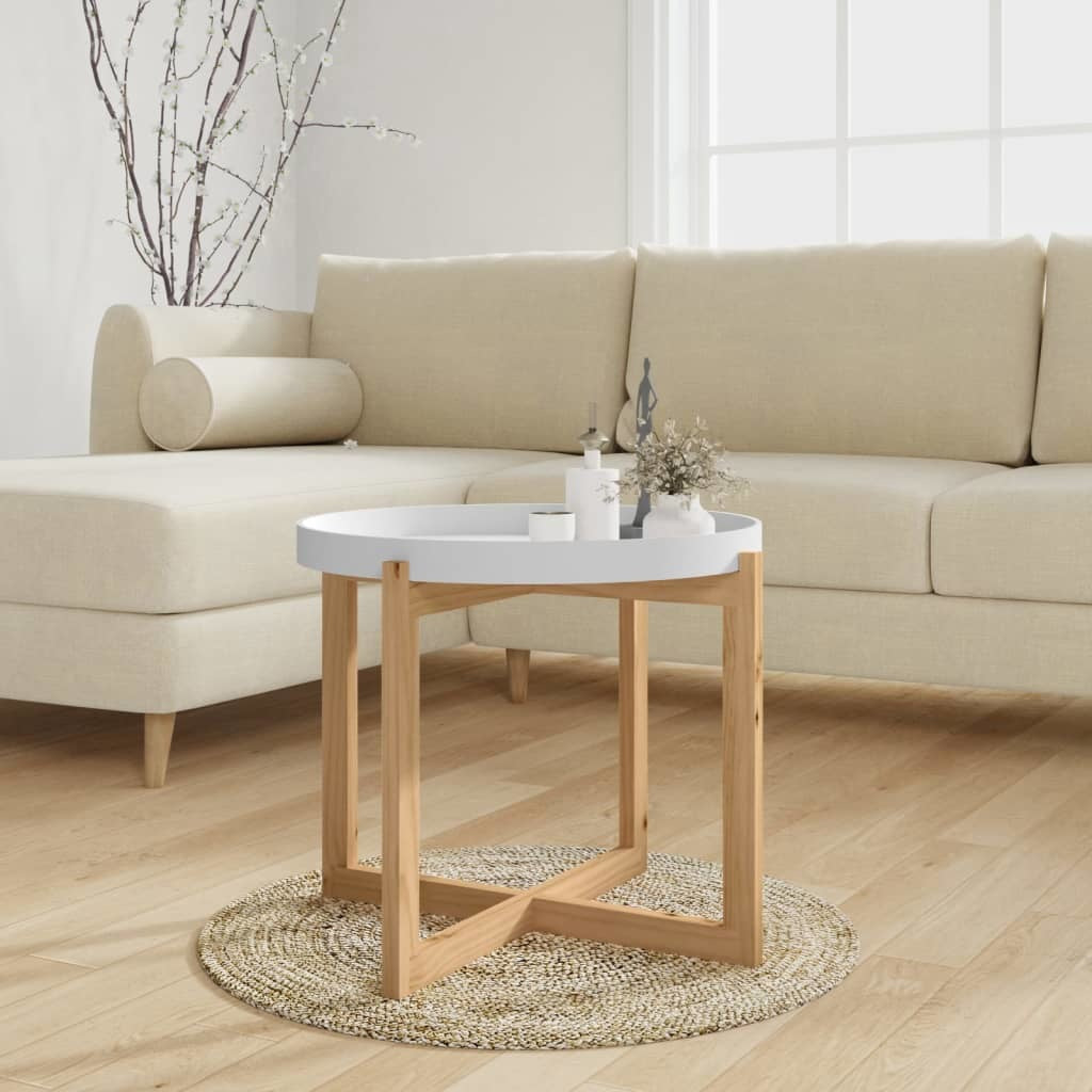 Coffee Table White 20.9"x20.9"x17.1" Engineered Wood&Solid Wood Pine