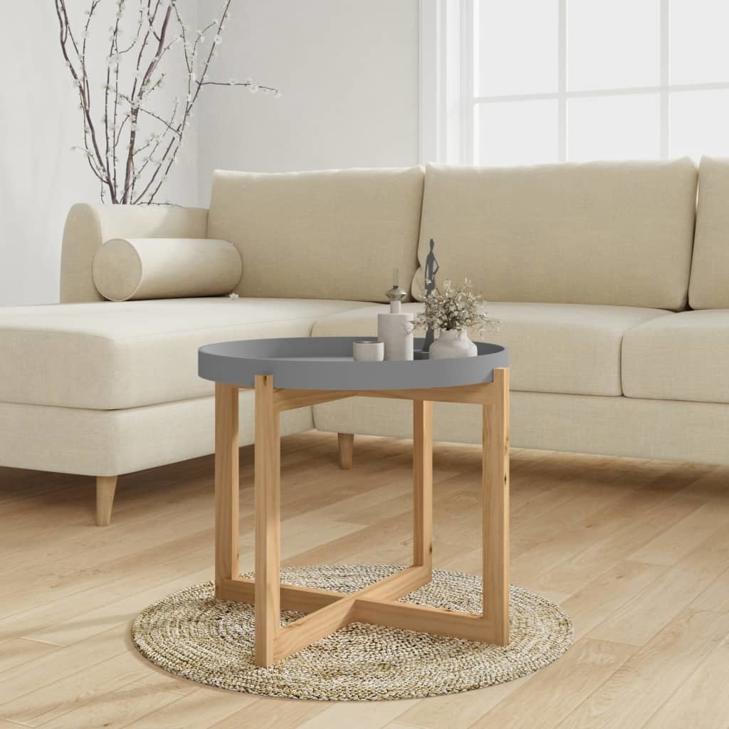 Coffee Table Gray 20.9"x20.9"x17.1" Engineered Wood&Solid Wood Pine