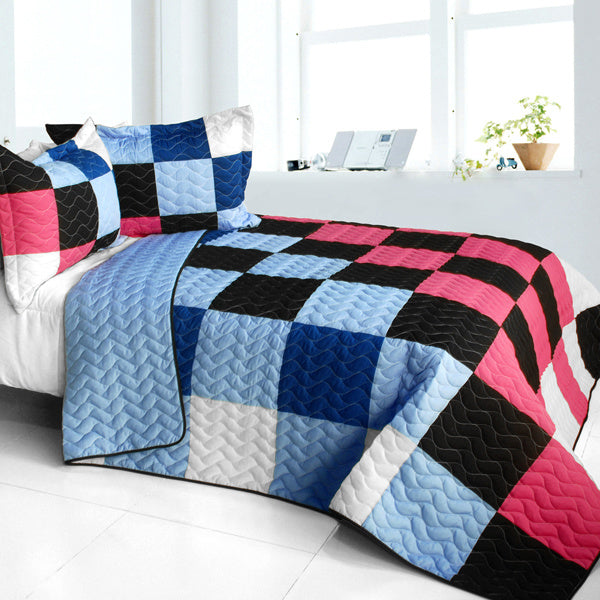 [Ice Fire] 3PC Vermicelli - Quilted Patchwork Quilt Set (Full/Queen Size)