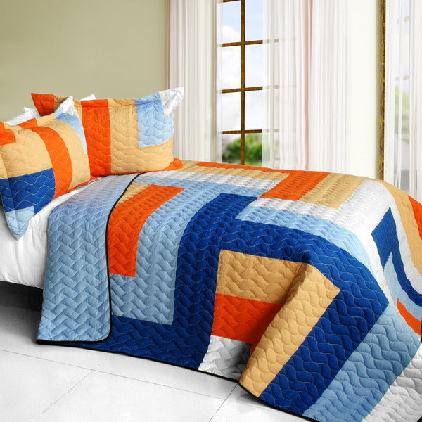 [Love Parade] 3PC Vermicelli-Quilted Patchwork Quilt Set (Full/Queen Size)