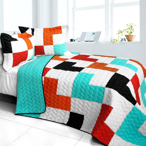 [Shadow In the Water] 3PC Vermicelli - Quilted Patchwork Quilt Set (Full/Queen Size)