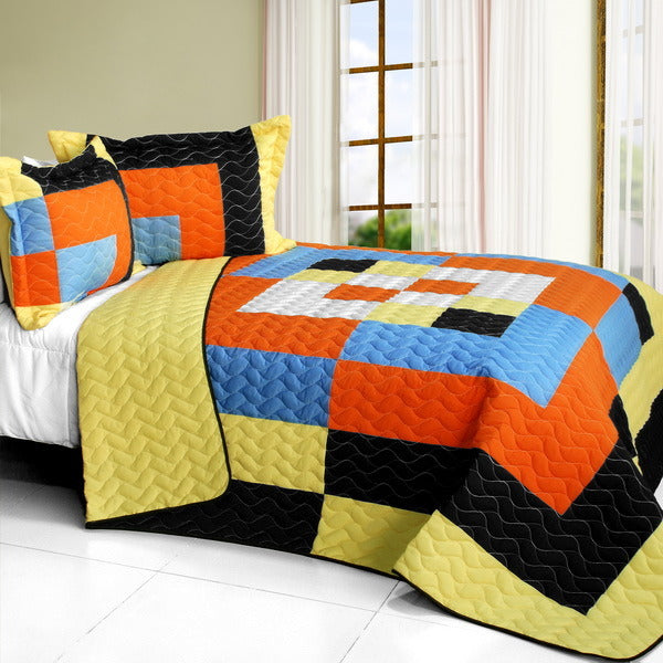 [Twilight Romance] 3PC Vermicelli-Quilted Patchwork Quilt Set (Full/Queen Size)