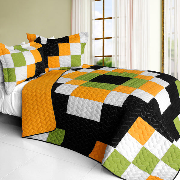 [Ray of Light] 3PC Vermicelli - Quilted Patchwork Quilt Set (Full/Queen Size)