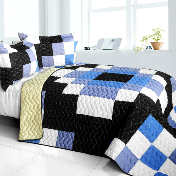 [Same Memory] 3PC Vermicelli - Quilted Patchwork Quilt Set (Full/Queen Size)