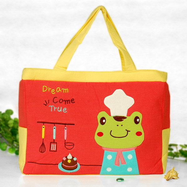 [Sunny Frog] Embroidered Applique Fabric Art Shoulder Tote Bag / Shopper Bag (14.7*9.8*3.7)