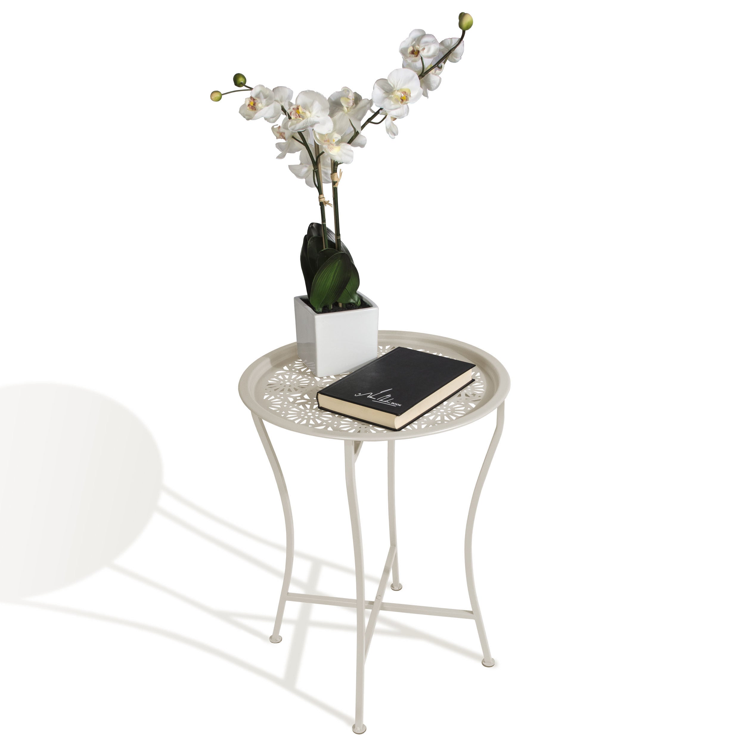 Atlantic Daisy Tray Side Table - Tabletop Lifts Off to Serve as a Tray, Powder-Coated Metal Construction, Safe for Inside and Out, Folds for Small-Space