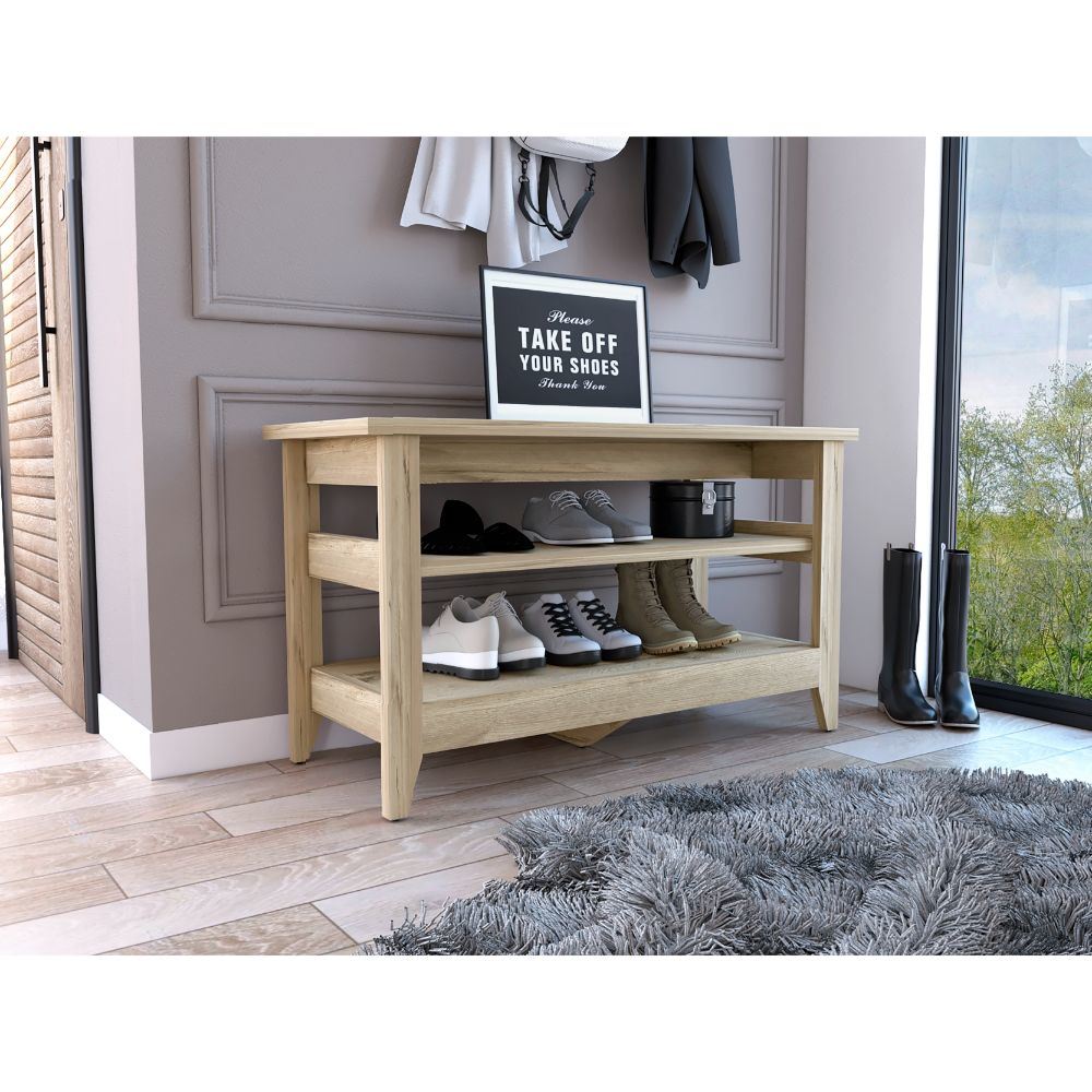 Cazadero 2-Shelf Rectangle Storage Bench Light Oak