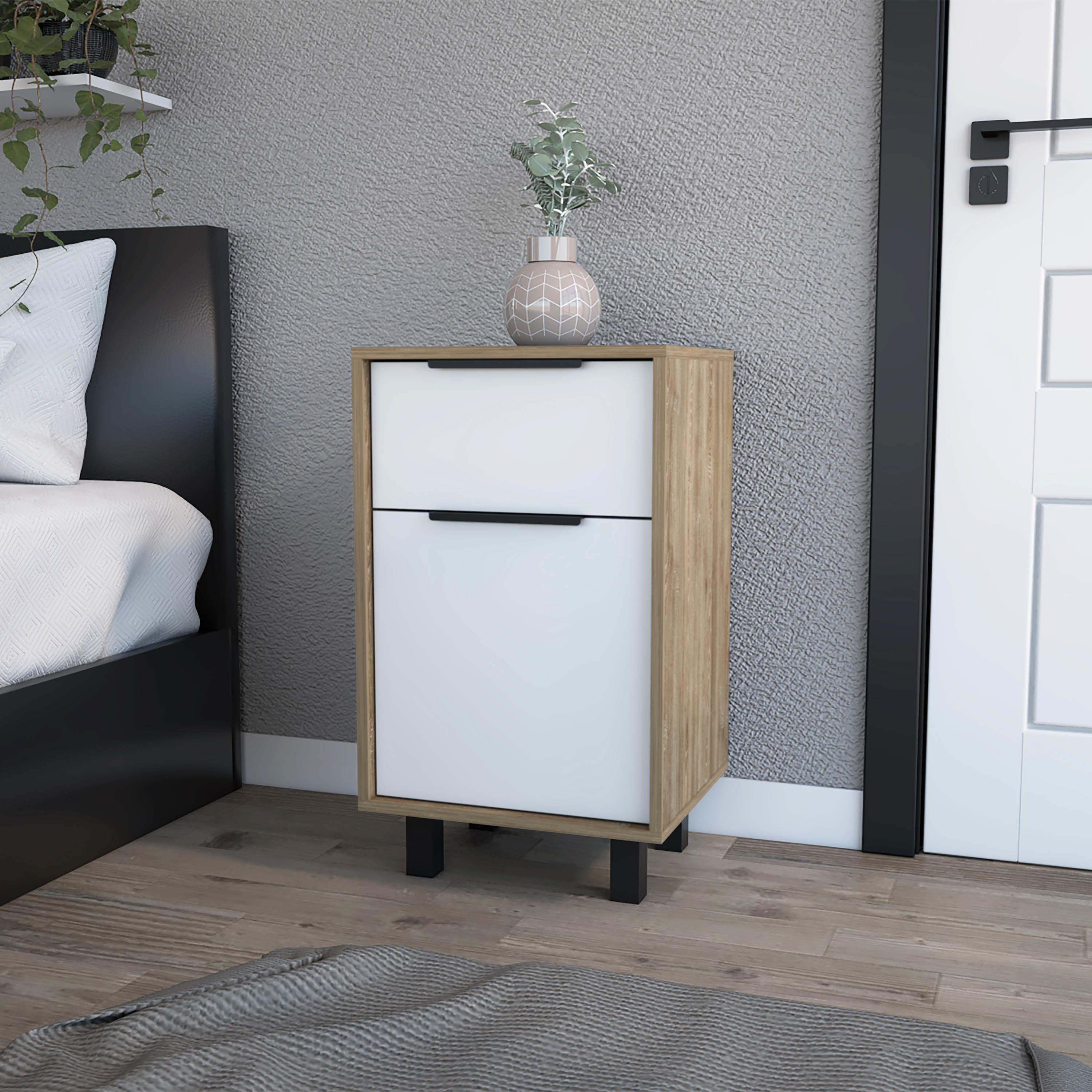 Osbourne 1-Drawer Nightstand White and Pine