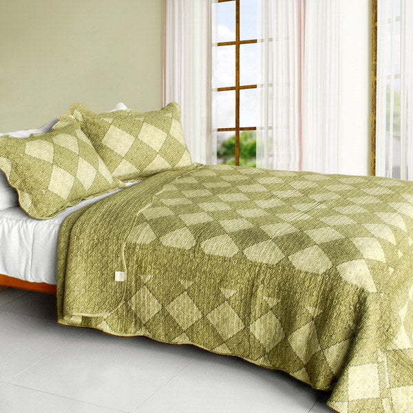 [Natural Grace] Cotton 3PC Vermicelli-Quilted Plaid Patchwork Quilt Set (Full/Queen Size)