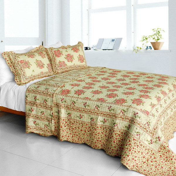 [Foliflora] Cotton 3PC Vermicelli-Quilted Printed Quilt Set (Full/Queen Size)