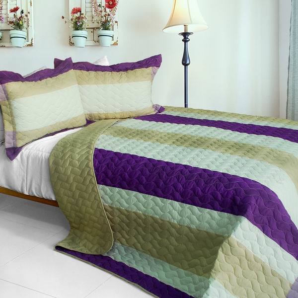 [Waves Of Rays ] 3PC Vermicelli-Quilted Patchwork Quilt Set (Full/Queen Size)