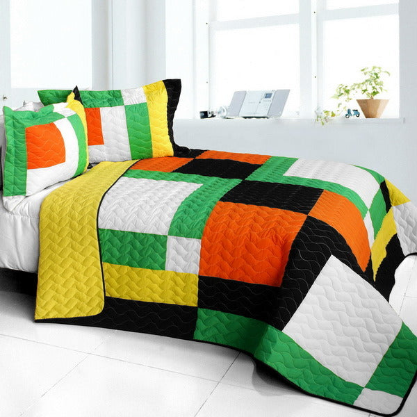 [Colorful Puzzle] Brand New Vermicelli-Quilted Patchwork Quilt Set Full/Queen