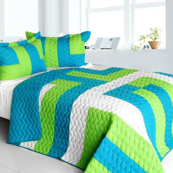 [Sofia Jannok] Vermicelli-Quilted Patchwork Geometric Quilt Set Full/Queen