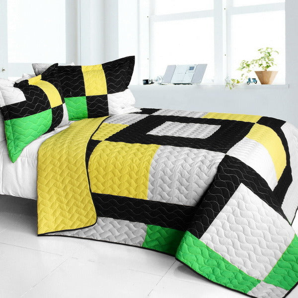 [Life Force] Brand New Vermicelli-Quilted Patchwork Quilt Set Full/Queen