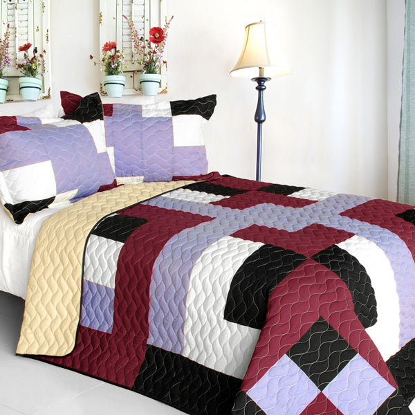 [Wind Castle] 3PC Vermicelli-Quilted Patchwork Quilt Set (Full/Queen Size)