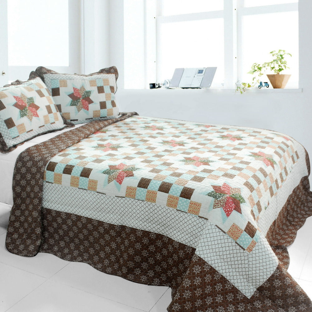 [Melt the Snow] 3PC Cotton Vermicelli-Quilted Printed Quilt Set (Full/Queen Size)